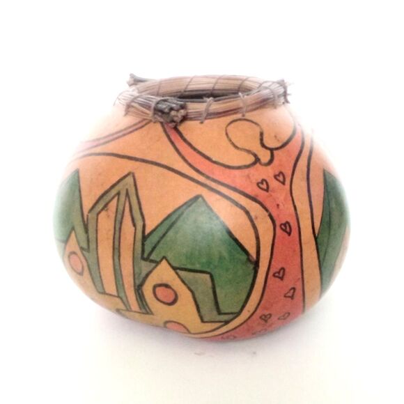 Artist Signed Peggy Baumgartner Hand Painted Gourd Bowl - Picture 2 of 5